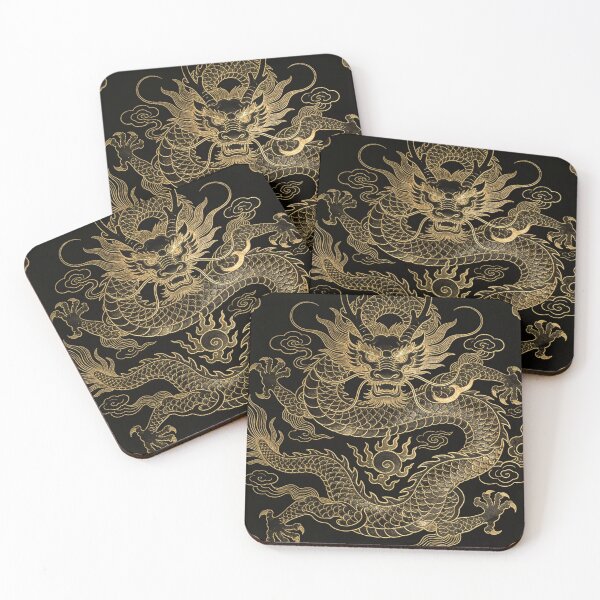Item preview, Majestic Golden Chinese Dragon in Clouds Black Art designed and sold by zzz888.