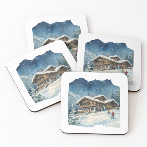 Item preview, Alpine Christmas Chalet – Snowy Mountain Ski Lodge Art designed and sold by MiszungART.