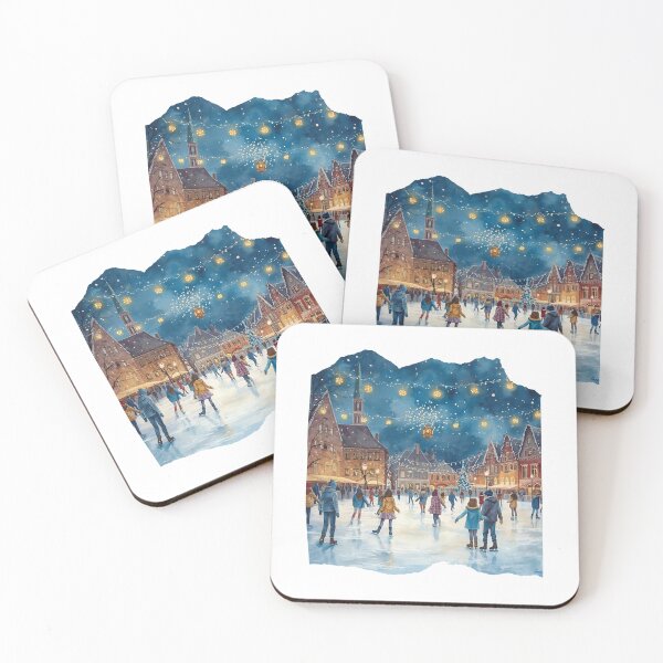 Item preview, Christmas Ice Skating Rink – Festive Winter Town Square Art designed and sold by MiszungART.
