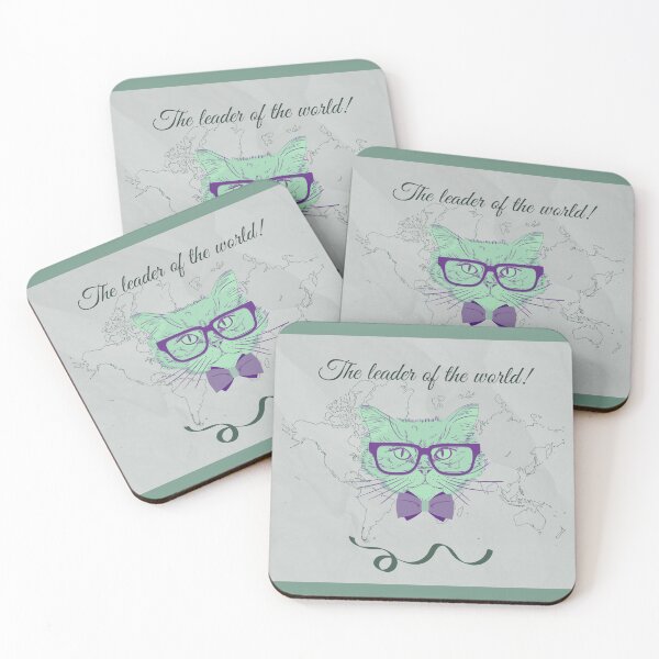 Item preview, Leader of the World – Cat with glasses on a world map | Humorous and geeky illustration designed and sold by Unefleuralafois.