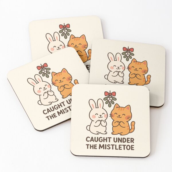 Item preview, Caught Under the Mistletoe by Modern Mojo | Cute Bunny & Cat Christmas Art | Kawaii Holiday Love Design designed and sold by Modern-Mojo.