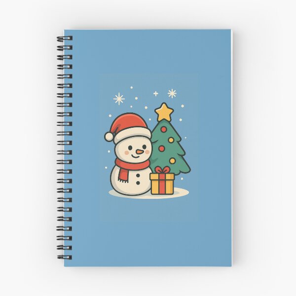 Aperçu de l'œuvre Bonhomme de neige mignon avec sapin de Noël – Illustration kawaii pour les fêtes d'hiver créée et vendue par TrendBoost.