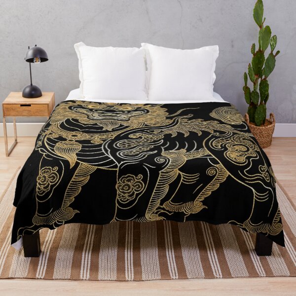 Item preview, Majestic Golden Guardian Lion Qilin Black Art designed and sold by zzz888.
