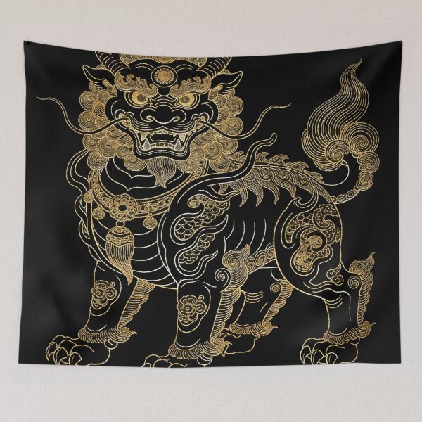 Item preview, Majestic Golden Guardian Lion Qilin Black Art designed and sold by zzz888.