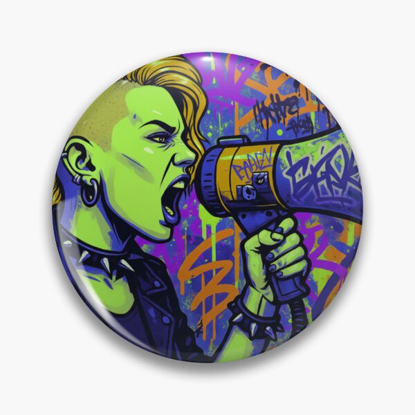 Item preview, Radical Voice Punk Activism - Neon Blue and Orange Side Shave Street Art designed and sold by AldenTees.