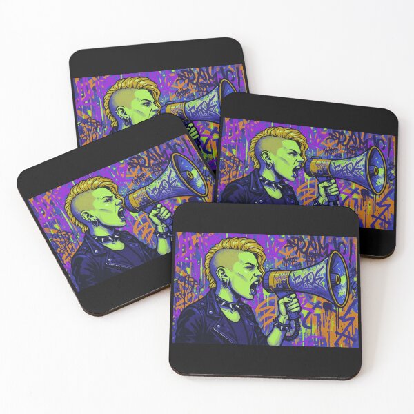 Item preview, Radical Voice Punk Activism - Neon Blue and Orange Side Shave Street Art designed and sold by AldenTees.