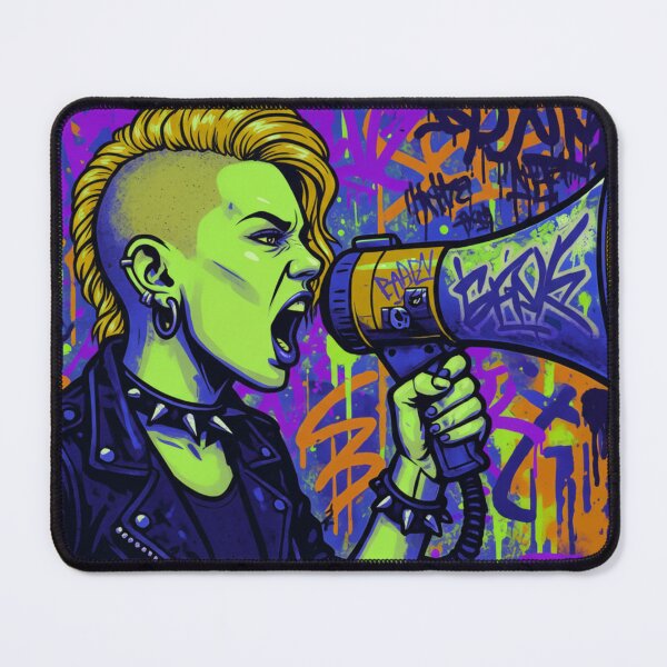 Item preview, Radical Voice Punk Activism - Neon Blue and Orange Side Shave Street Art designed and sold by AldenTees.