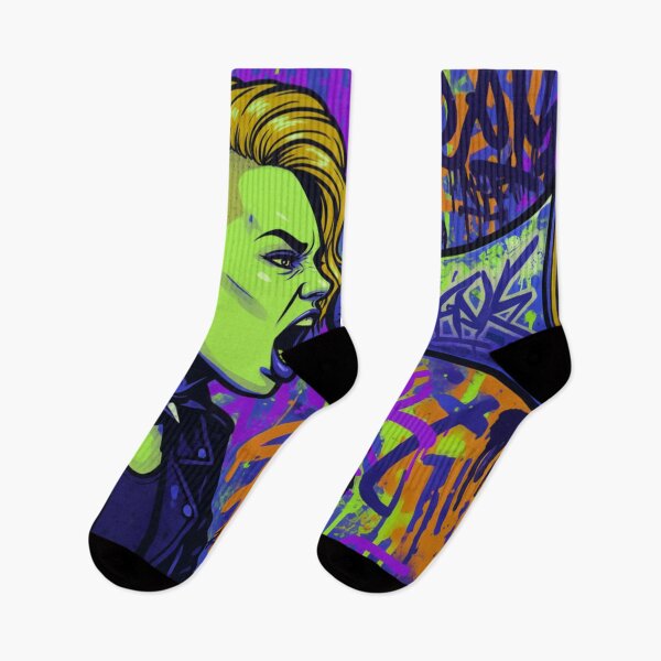 Item preview, Radical Voice Punk Activism - Neon Blue and Orange Side Shave Street Art designed and sold by AldenTees.