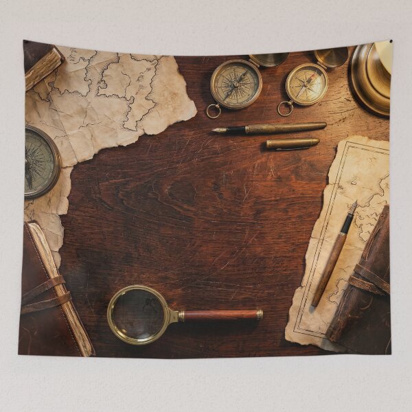 Item preview, The Cartographer's Desk - Dark Academia Maps & Compass designed and sold by SavinMercantile.