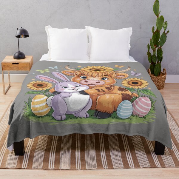 Artikelvorschau, Oster-Sonnenblumenhase zum Kuscheln: Verspieltes Hochlandrind, Osterhase und Ostereier – Niedliches Frühlings-Tierdesign entworfen und verkauft von Camel & Quirk.