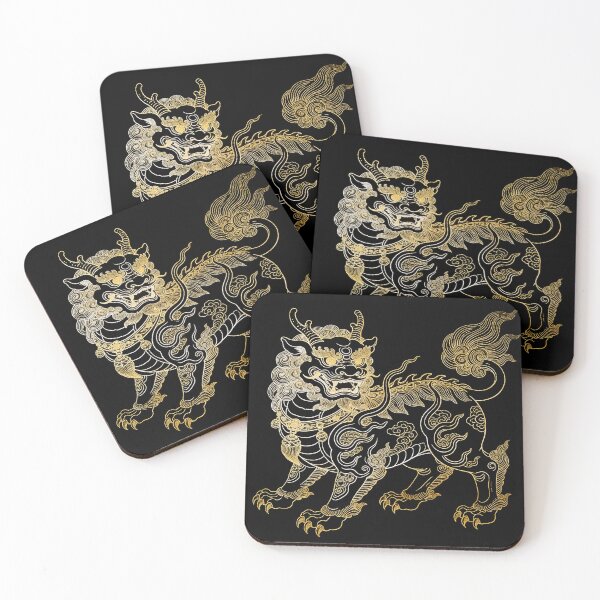 Item preview, Majestic Silver & Gold Guardian Lion Qilin Embroidery Style designed and sold by zzz888.