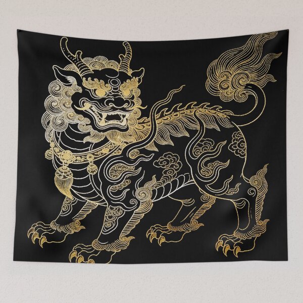 Item preview, Majestic Silver & Gold Guardian Lion Qilin Embroidery Style designed and sold by zzz888.