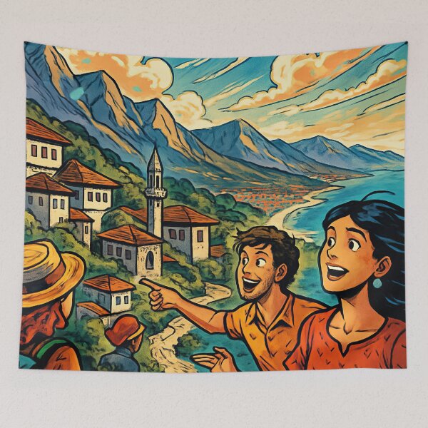 Item preview, Albania landscape | Comics style - Cartoon designed and sold by ComicsFactory.