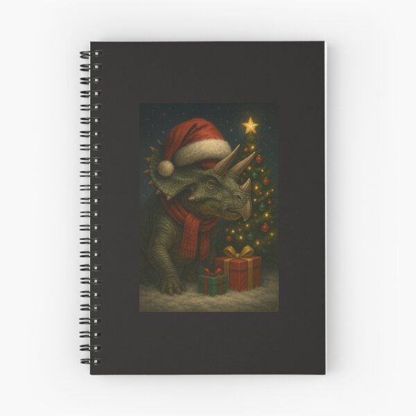 Aperçu de l'œuvre Scène de Noël réaliste avec un tricératops – Illustration de dinosaure pour les fêtes créée et vendue par TrendBoost.