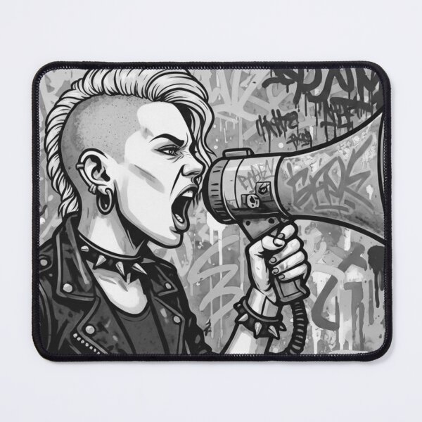Item preview, Radical Voice Punk Activism - Black and White Side Shave Grayscale Street Art designed and sold by AldenTees.