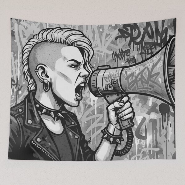 Item preview, Radical Voice Punk Activism - Black and White Side Shave Grayscale Street Art designed and sold by AldenTees.