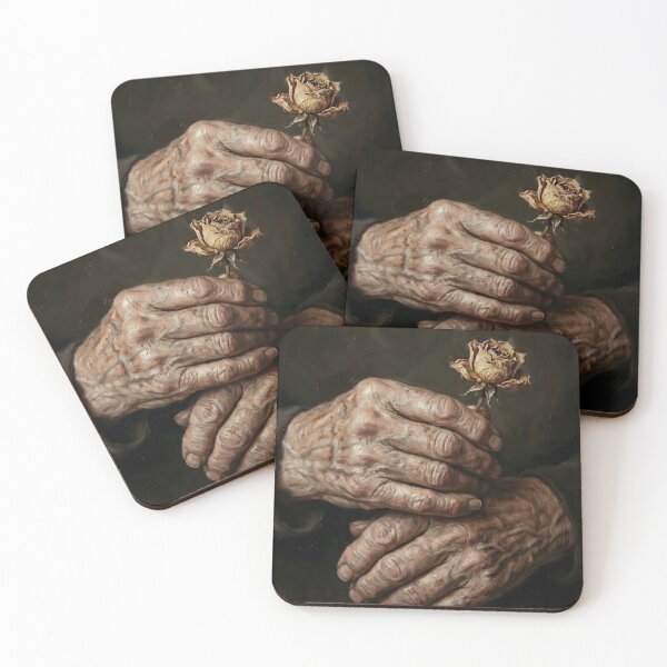 Item preview, Hands of Time - Realistic Oil Painting of Old Hands Holding a Fading Rose designed and sold by TANKLI.