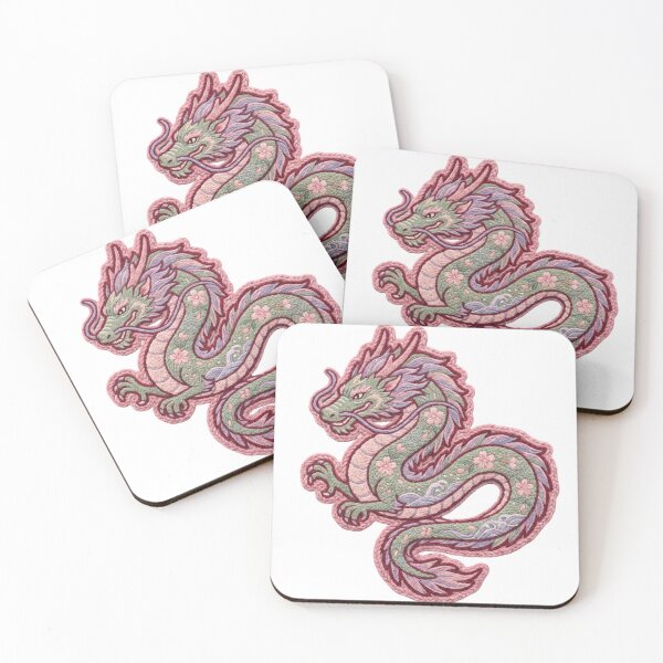 Item preview, Pastel Japanese Eastern Dragon Tufted Rug Embroidery with Cherry Blossoms designed and sold by MONO STICKERS.