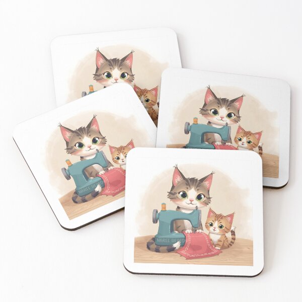 Item preview, Cozy Sewing Cats Studio Art Print Cute Two Cats with Sewing Machine whimsical Craft Room Decor by Naree designed and sold by KittenAndCo.