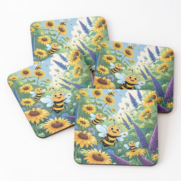 Item preview, Buzzing Blossoms – Cheerful Cartoon Bees in a Colorful Garden designed and sold by Deezyned.