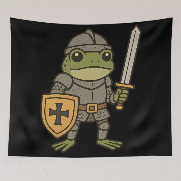 Item preview, Frog Knight Warrior Cartoon Armor Sword Shield Illustration designed and sold by DrawHandArt.