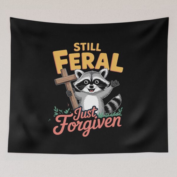 Item preview, Cute Still Feral Just Forgiven Christian Raccoon Faith  designed and sold by lilLilaBatArt.