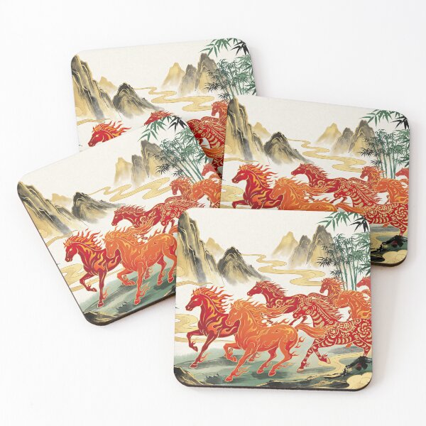 Item preview, Fiery Stallions - Year of the Horse 2026 Ink Wash Art designed and sold by SavinMercantile.