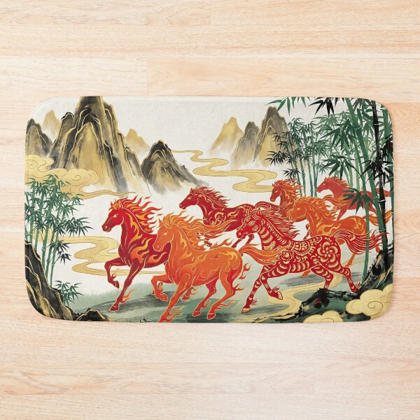 Item preview, Fiery Stallions - Year of the Horse 2026 Ink Wash Art designed and sold by SavinMercantile.