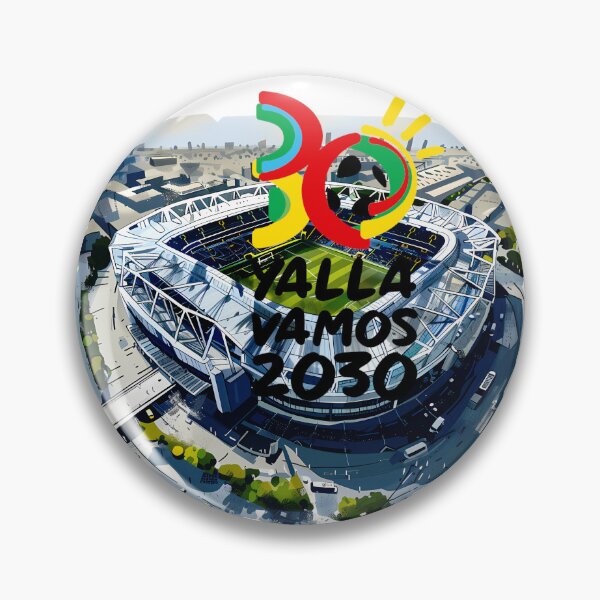 Item preview, World Cup 2030 Yalla Vamos Stadium Illustration – Vibrant Football Artwork designed and sold by DesignArtist.ia.