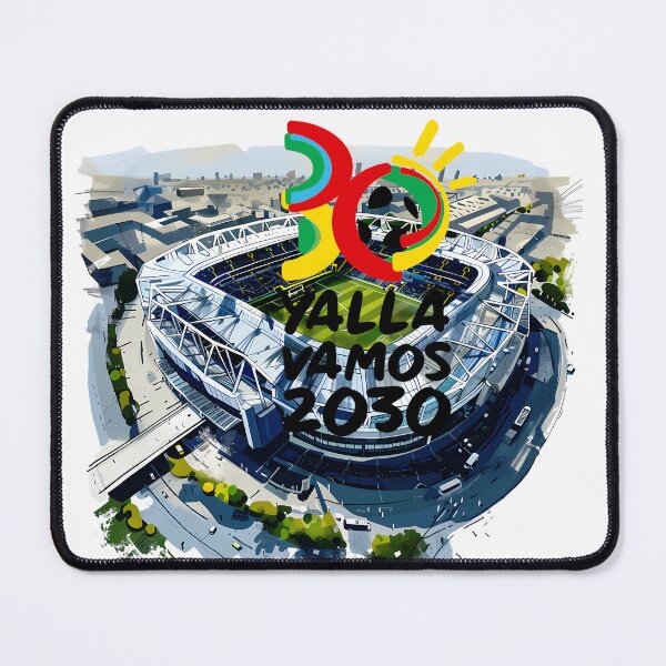 Item preview, World Cup 2030 Yalla Vamos Stadium Illustration – Vibrant Football Artwork designed and sold by DesignArtist.ia.