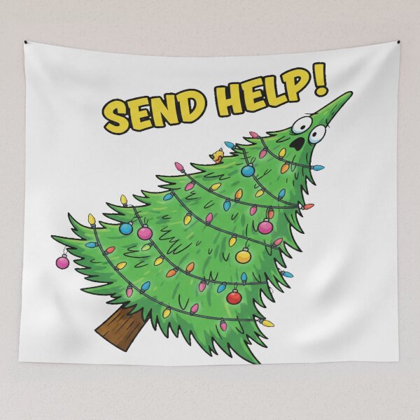 Item preview, Pop Art Christmas Tree Fail Sticker | Comical Tilted Tree 'Send Help' Graphic designed and sold by Thaliandra.