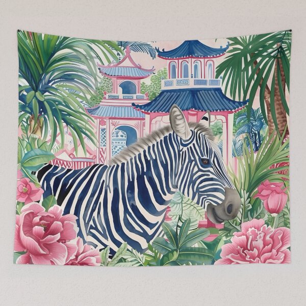 Item preview, Chinoiserie zebra in pagoda garden designed and sold by SophieClimaArt.
