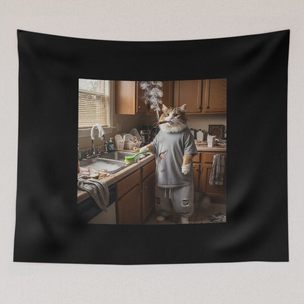 Item preview, Fed Up Cat doing dishes Brainrot Meme  designed and sold by Pawrizzma POD.