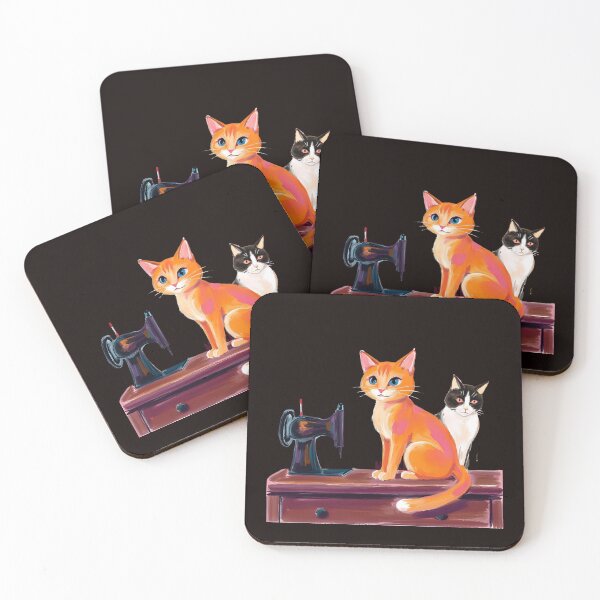 Item preview, Modern Sewing Cats Art Print Cute Cat with Sewing Machine Minimal Whimsical Syudio Decor by Naree designed and sold by KittenAndCo.