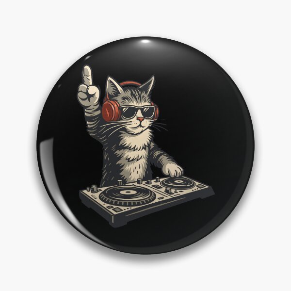 Item preview, Funny  Cool DJ Cat Disc Jockey Kitty Artwork with Headphones designed and sold by DrawHandArt.