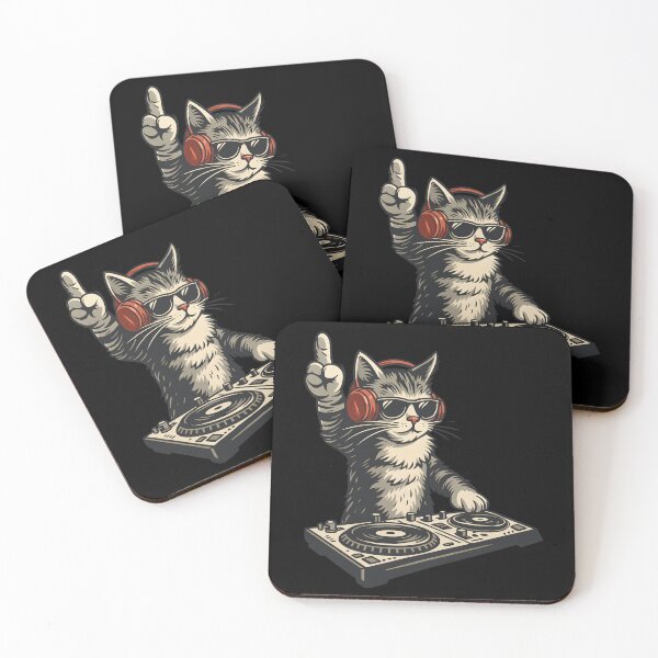 Item preview, Funny  Cool DJ Cat Disc Jockey Kitty Artwork with Headphones designed and sold by DrawHandArt.