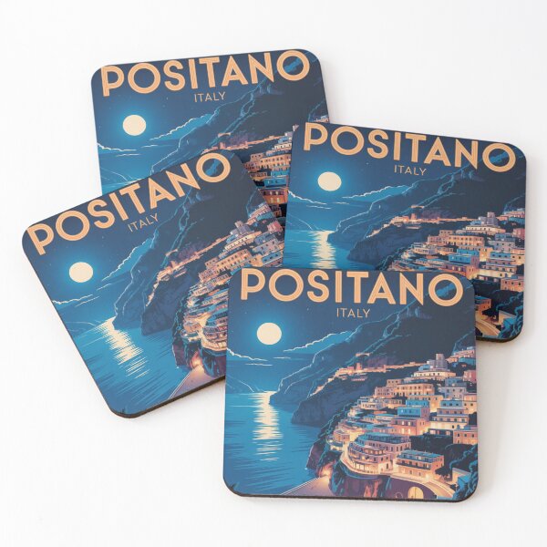 Item preview, Positano Italy Night Vintage Travel Poster designed and sold by Timeless Design.