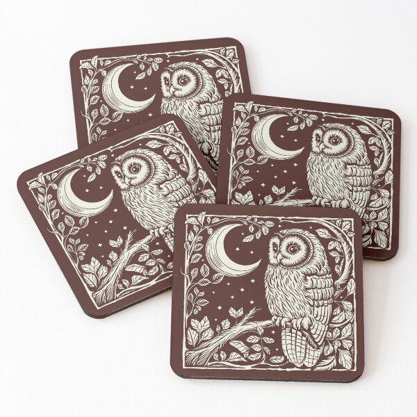 Item preview, Snowy Owl Linocut Style Starry Night Bird designed and sold by Y-Vibes.