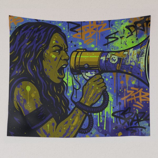 Item preview, Fierce Voice Activism - Neon Blue and Yellow Empowered Street Art designed and sold by AldenTees.