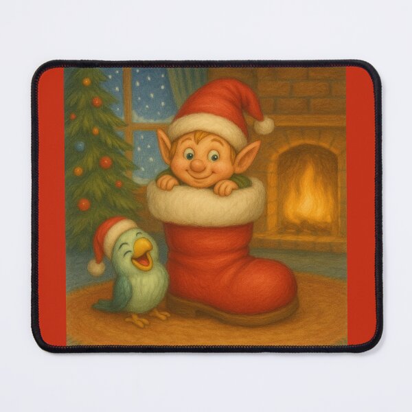Item preview, Birdie And His Little Elf – Christmas Coziness designed and sold by LegademaArt.