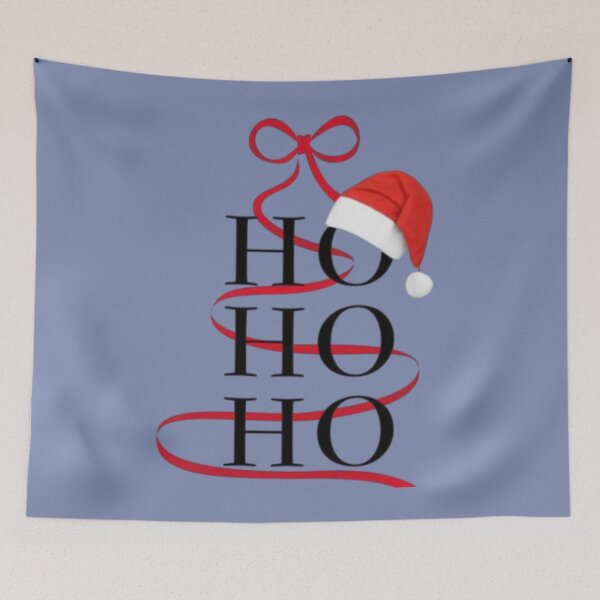 Item preview, Minimalist Ho Ho Ho Christmas Artwork – Red Ribbon Tree & Santa Hat Illustration designed and sold by Sonia dutta_art.