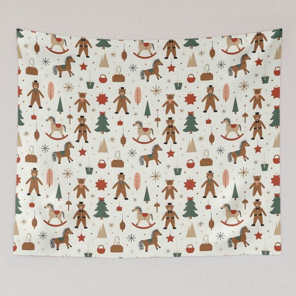 Item preview, Vintage Christmas Toy Pattern – Retro Bears, Horses & Holiday Decor designed and sold by HANG ON STUDIO .