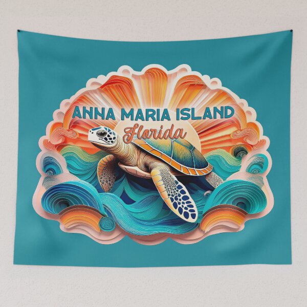 Item preview, Anna Maria Island Florida Retro Turtle Waves & Sunset designed and sold by Mandeville Photography.