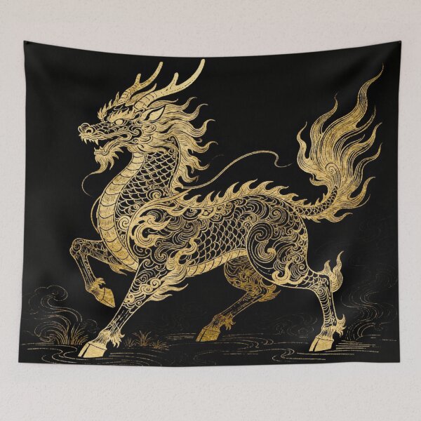 Item preview, Majestic Golden Qilin Prancing Mythical Beast designed and sold by zzz888.