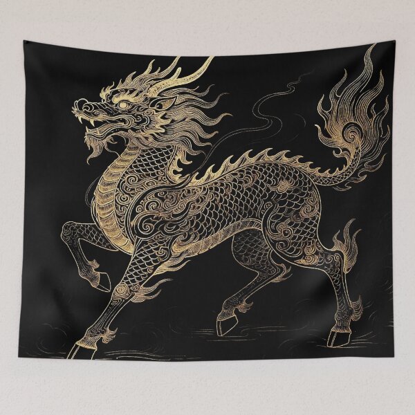 Item preview, Majestic Golden Qilin Prancing Black Art designed and sold by zzz888.