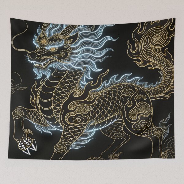 Item preview, Majestic Glowing Blue and Gold Qilin Mythical Beast designed and sold by zzz888.