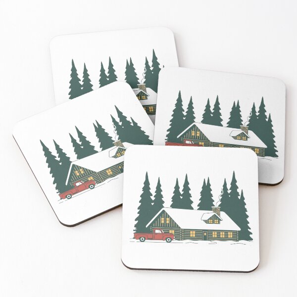 Item preview, Cozy Winter Log Cabin in Snow with Vintage Red Truck designed and sold by kinany00.