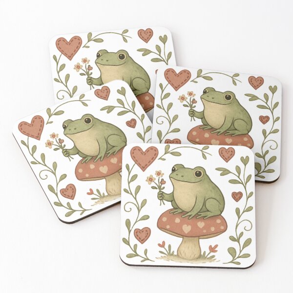 Item preview, Cottage Core Frog Hearts Flowers mushroom designed and sold by JediKittenWars.