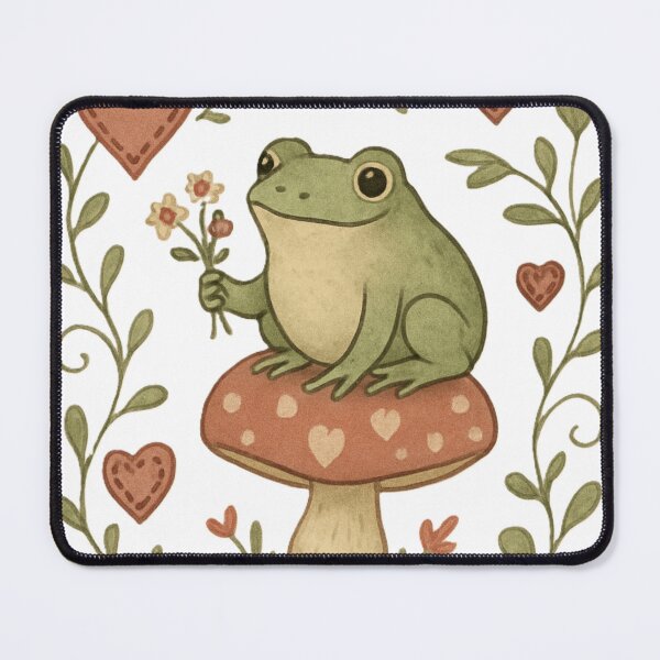 Item preview, Cottage Core Frog Hearts Flowers mushroom designed and sold by JediKittenWars.