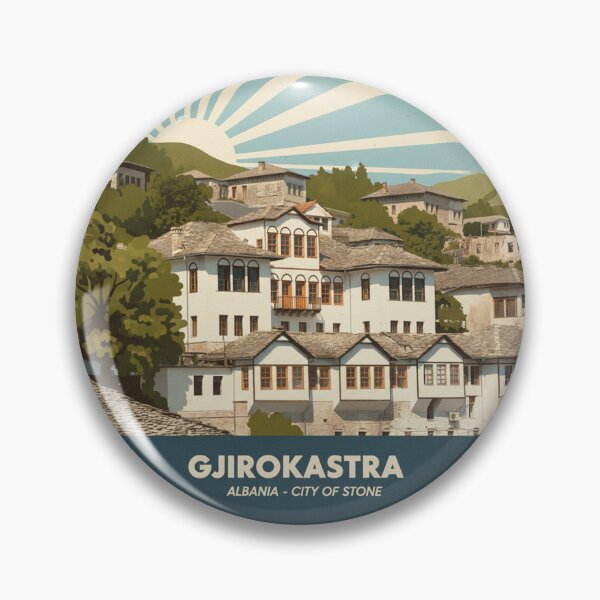 Item preview, Gjirokastra Albania Illustration in Retro Travel Style designed and sold by INTRIGUEprints.